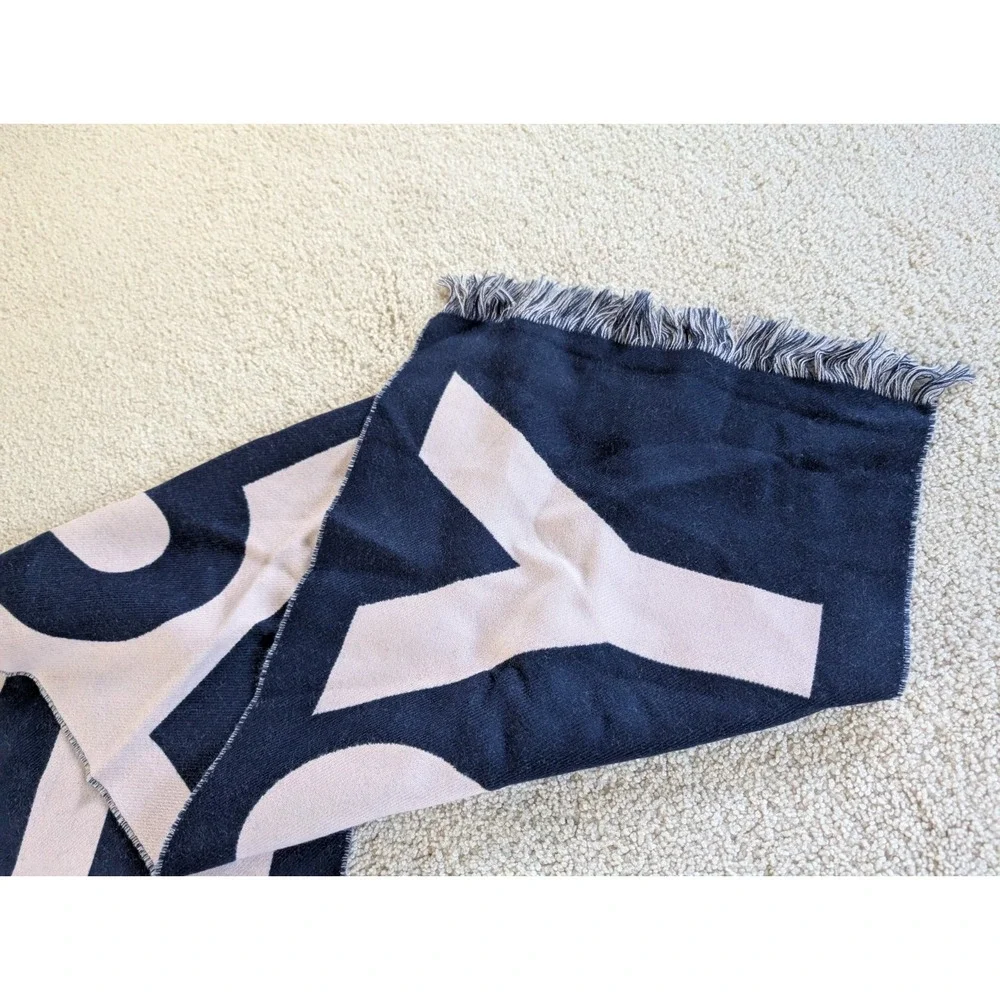 Burberry Blue and White Spellout Football Scarf 100% Wool NWT 80337151
